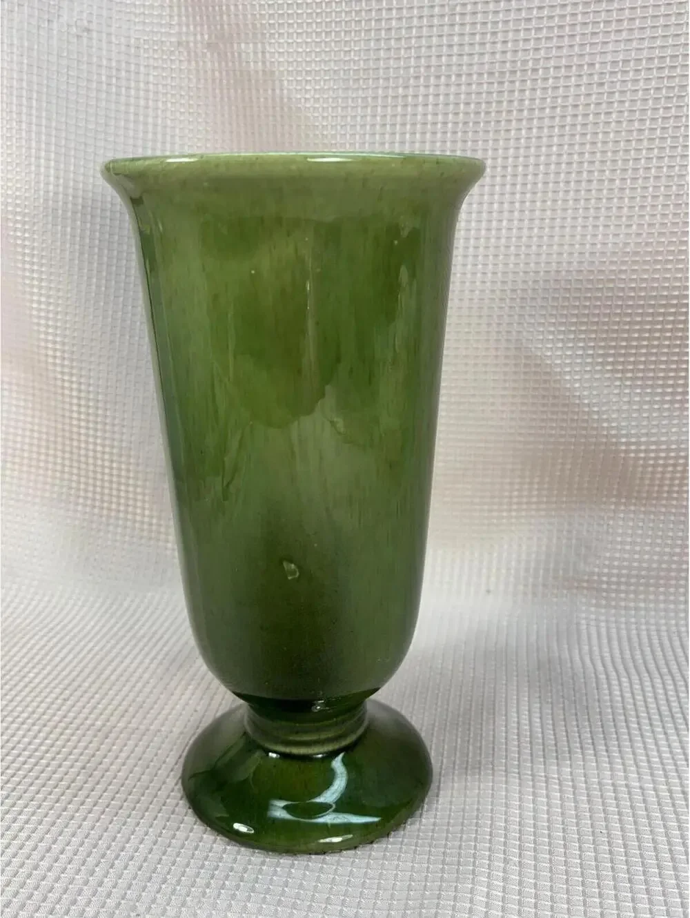 169 - Royal Haeger Art Pottery pedestal vase dark green, striated glossy glaze